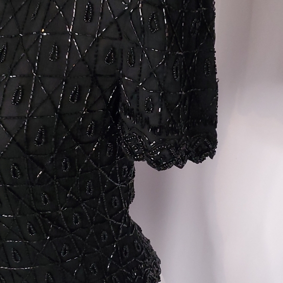 Cote D' Azur Evening Beaded Silk Top sz s Black - Picture 2 of 6